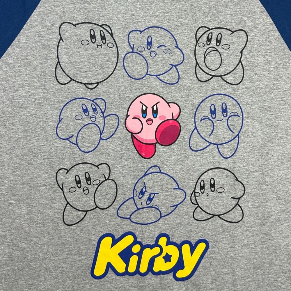 Nintendo Kirby Raglan Graphic T-Shirt Kids XL 14/16 Gray Blue Bioworld NWT